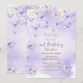 Lavender Butterfly First Birthday Invitation Kaart (Voorkant / Achterkant)