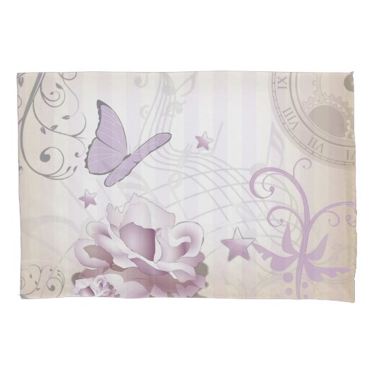 Lavender Butterfly, Music Staffs & Clocks  Kussensloop (Voorkant)