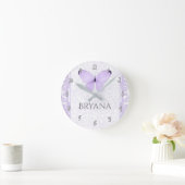 Lavender Butterfly Nursery Room Personalized Ronde Klok (Huis)