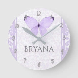Lavender Butterfly Nursery Room Personalized Ronde Klok