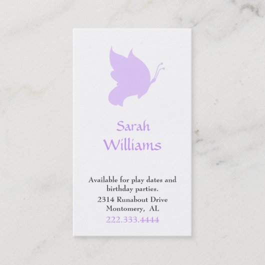 Lavender Butterfly Silhouette Play Date Card Contactkaartje (Voorkant)