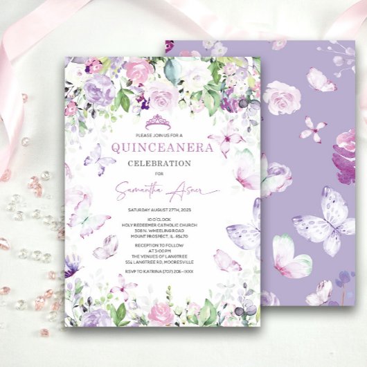 Lavender Butterfly ThMED Quinceanera Kaart