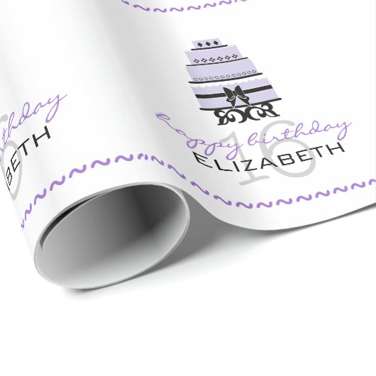 Lavender Cake-Personalized 16th Birthday Cadeaupapier (Rol Hoek)