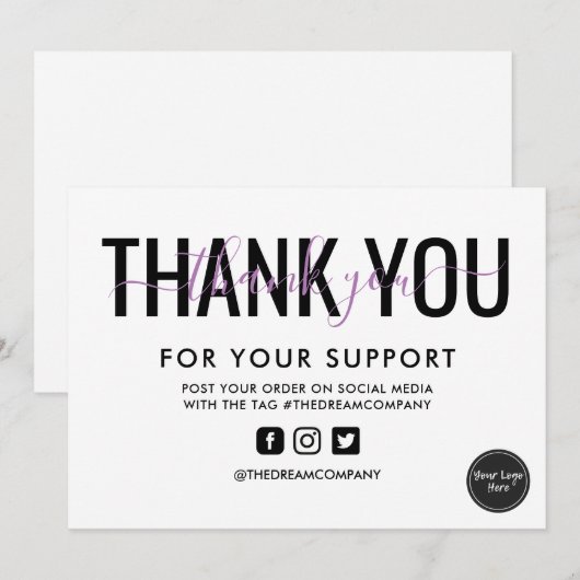 Lavender Calligrafie Hartelijk dank voor het invoe Kaart (Voorkant / Achterkant)