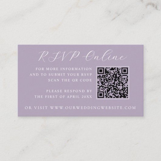 Lavender Castle QR Code Trouwwebsite RSVP Informatiekaartje (Voorkant)