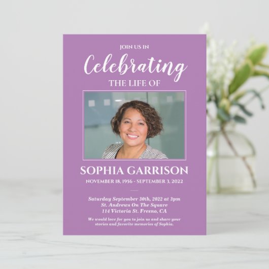 Lavender Celebration of Life with Photo Memorial Kaart (Staand voorkant)
