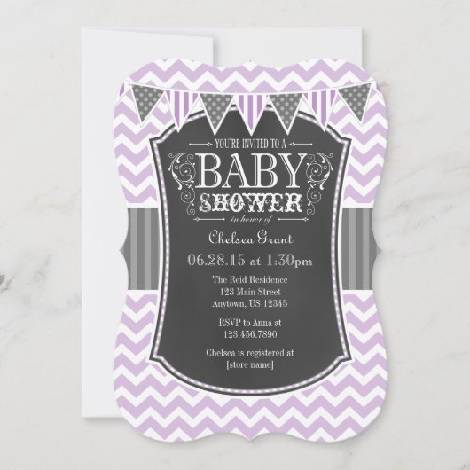 Lavender Chalkboard Chevron Baby shower Invite Kaart (Voorkant)
