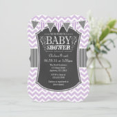 Lavender Chalkboard Chevron Baby shower Invite Kaart (Staand voorkant)