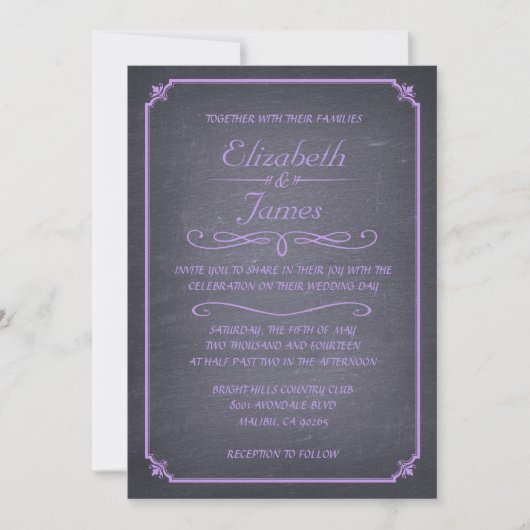 Lavender  Chalkboard Wedding Invitations Kaart (Voorkant)