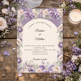Lavender champagne cream floral arch wedding  kaart