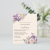 Lavender champagne cream floral wedding invitation (Staand voorkant)