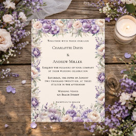 Lavender champagne cream floral wedding kaart