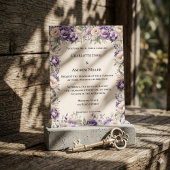 Lavender champagne cream floral wedding kaart