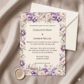 Lavender champagne cream floral wedding kaart