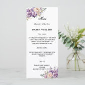 Lavender champagne cream floral wedding menu (Staand voorkant)