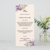 Lavender champagne cream floral wedding menu (Staand voorkant)