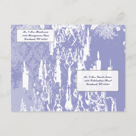  Lavender Chandelier Paars Wedding Uitnodiging Briefkaart (Achterkant)