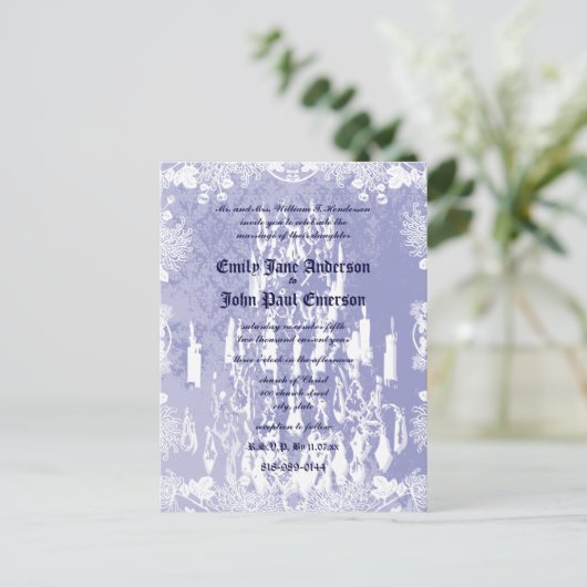  Lavender Chandelier Paars Wedding Uitnodiging Briefkaart (Staand voorkant)