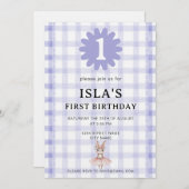 Lavender Check Bunny Ballerina Birthday Invitation Kaart (Voorkant / Achterkant)