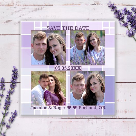 Lavender Checkered Photo Save the Date Magnet