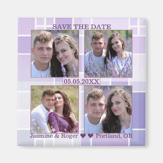 Lavender Checkered Photo Save the Date Magnet (Voorkant)