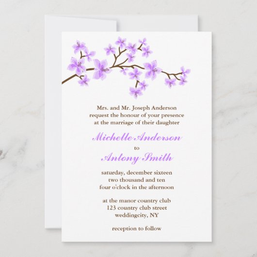 Lavender Cherry Blossom Wedding Kaart (Voorkant)