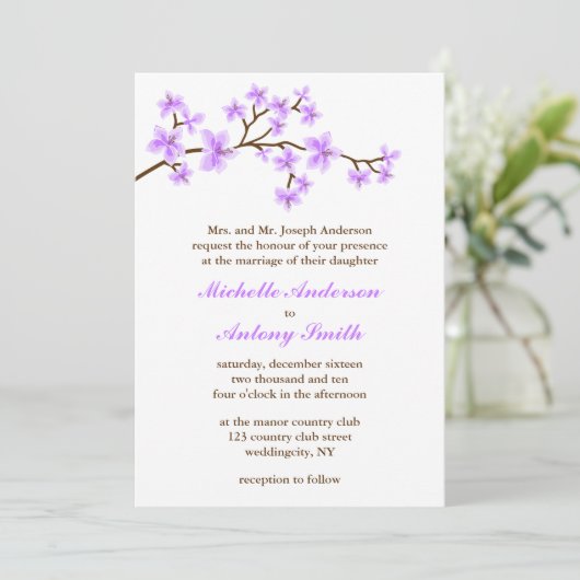Lavender Cherry Blossom Wedding Kaart (Staand voorkant)
