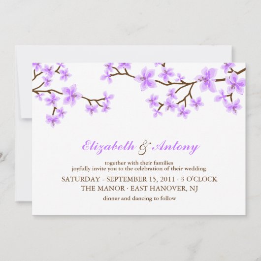 Lavender Cherry Blossom Wedding Kaart (Voorkant)