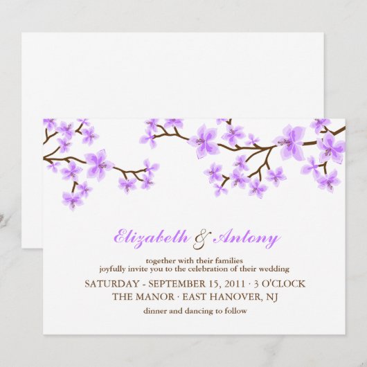 Lavender Cherry Blossom Wedding Kaart (Voorkant / Achterkant)