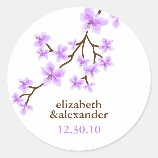 Lavender Cherry Blossom Wedding Ronde Sticker (Voorkant)