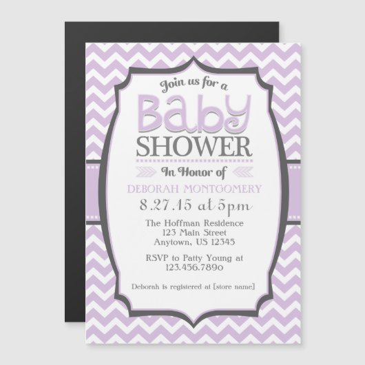 Lavender Chevron Magnetic Baby shower Invite Magnetische Uitnodiging (Voorkant / Achterkant)
