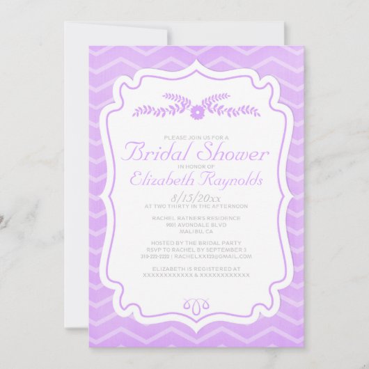 Lavender Chevron Stripes Bridal Shower Invitations Kaart (Voorkant)
