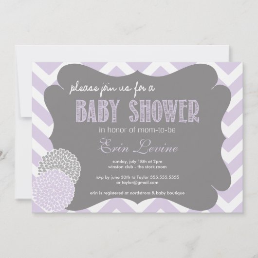 Lavender Chic Chevron Baby shower Uitnodiging (Voorkant)