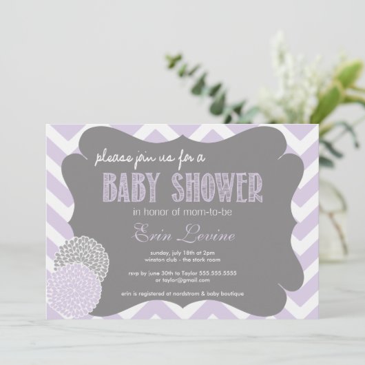 Lavender Chic Chevron Baby shower Uitnodiging (Staand voorkant)