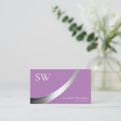 Lavender Chic Silver Decor met Monogram en Foto Visitekaartje (Staand voorkant)