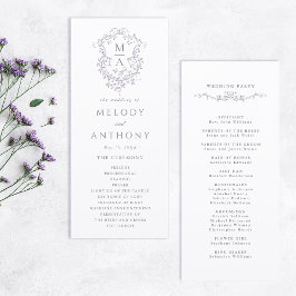 Lavender Classic Floral Crest Wedding Ceremony Programmakaart