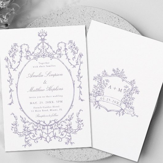 Lavender Classic Floral Frame Wedding Kaart