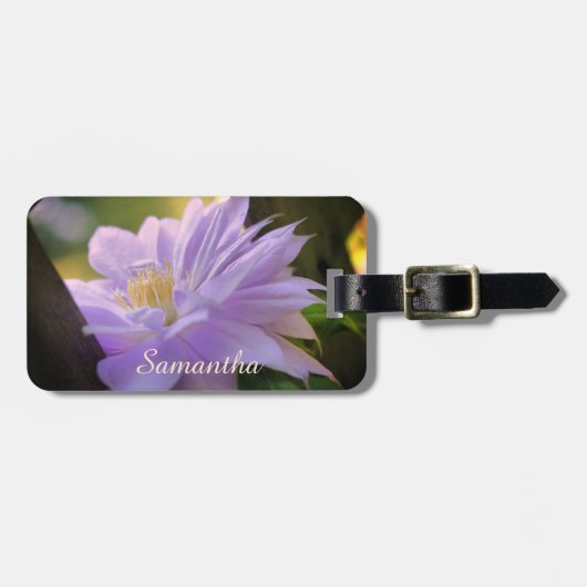 Lavender Clematis-bloem in Trellis gepersonaliseer Bagagelabel (Voorkant horizontaal)