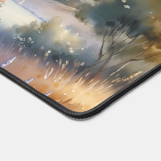 Lavender Coast Sailboat Waterverf Scene Bureaumat (Hoek)