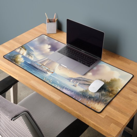 Lavender Coast Sailboat Waterverf Scene Bureaumat (Kantoor 2)