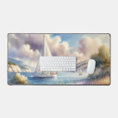 Lavender Coast Sailboat Waterverf Scene Bureaumat (Keyboard & Muis)