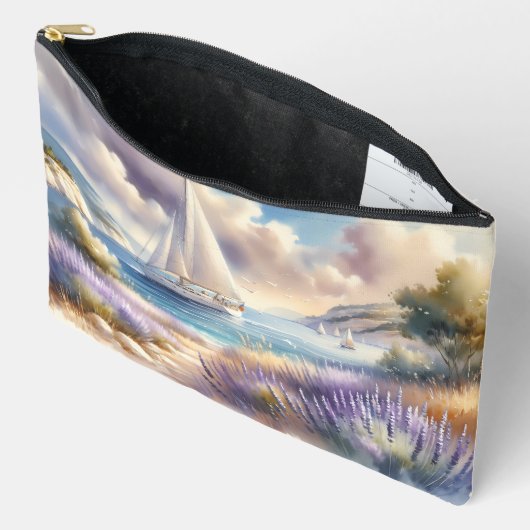 Lavender Coast Sailboat Waterverf Scene Etui (Open)