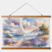 Lavender Coast Sailboat Waterverf Scene Hangend Wandkleed (Voorkant)