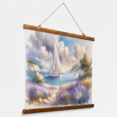 Lavender Coast Sailboat Waterverf Scene Hangend Wandkleed (Gebogen)