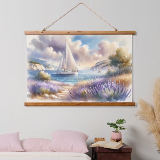 Lavender Coast Sailboat Waterverf Scene Hangend Wandkleed (Slaapkamer)