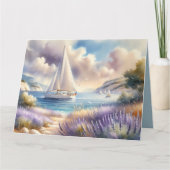 Lavender Coast Sailboat Waterverf Scene Kaart (Voorkant)