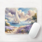Lavender Coast Sailboat Waterverf Scene Muismat (Met muis)
