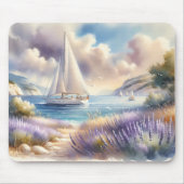 Lavender Coast Sailboat Waterverf Scene Muismat (Voorkant)