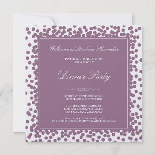 Lavender Confetti Dinner Party Uitnodiging (Voorkant)
