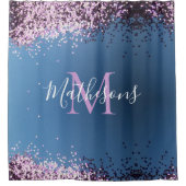 Lavender Confetti op Blue Monogram Name Douchegordijn (Voorkant)